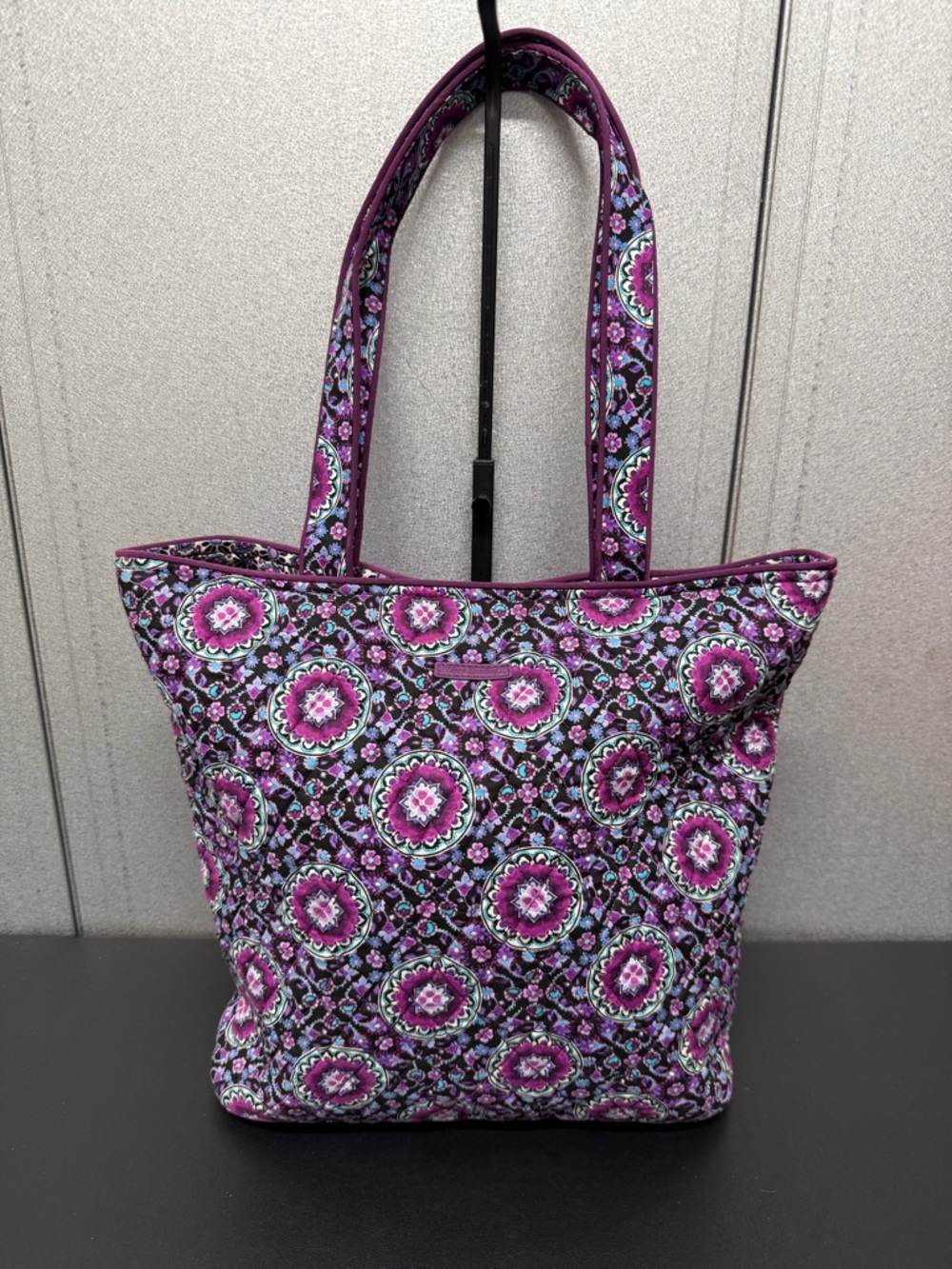 Vera Bradley Quilted Tote Bag Purple Floral Medallion Print
